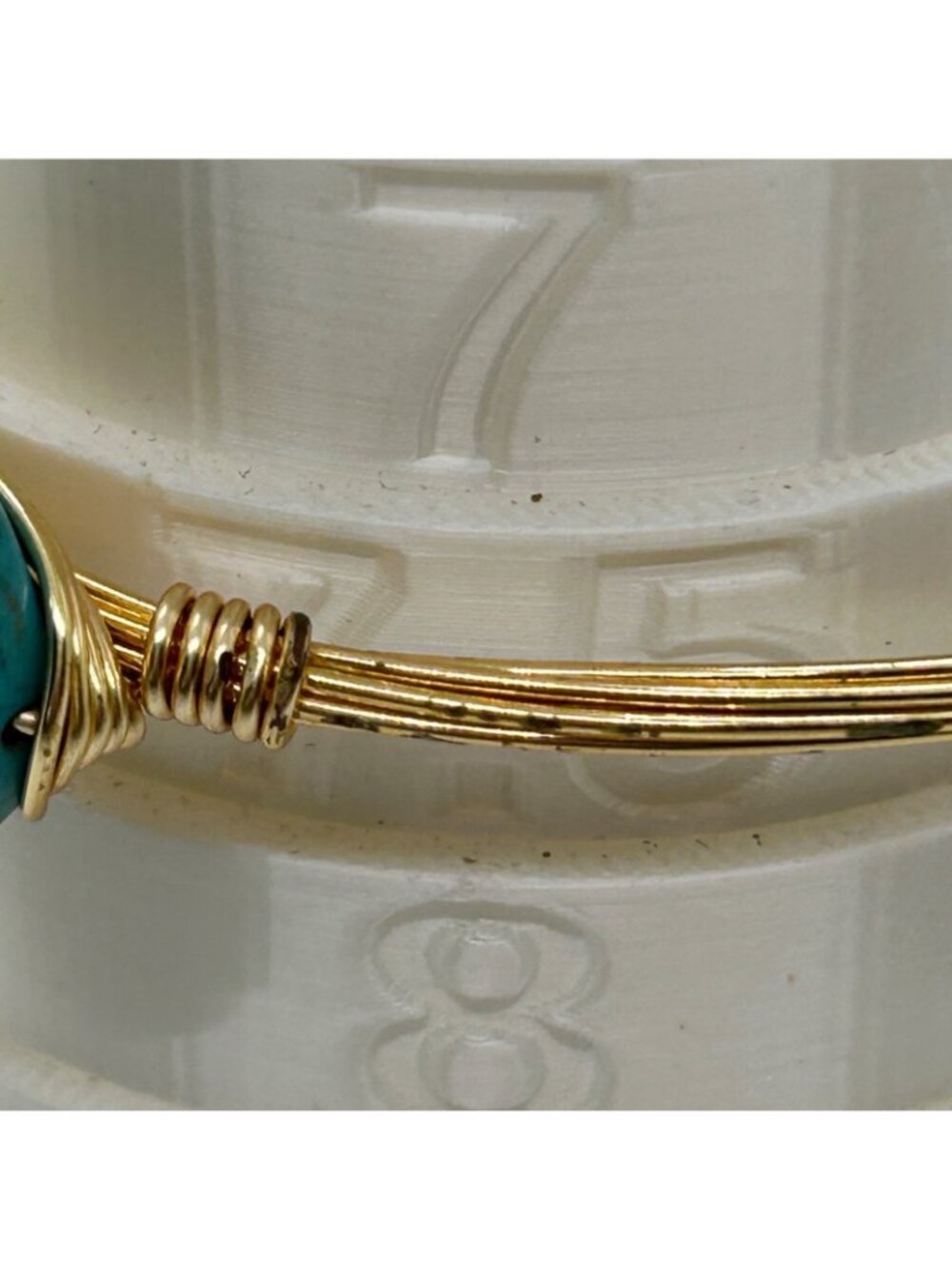 Bohemian Faux Turquoise Gold Tone Wire Wrap Bangle Bracelet Stackable Handmade - Picture 11 of 11